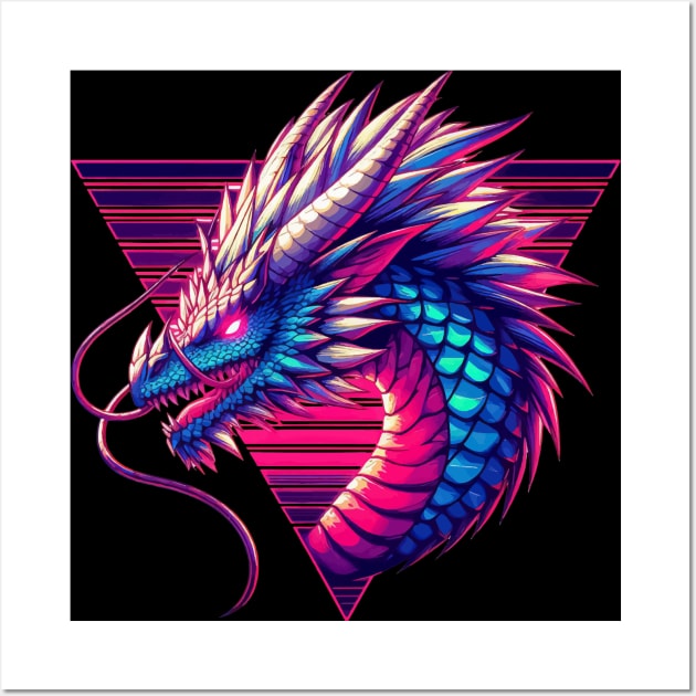 Cool Neon Retro dragon magical Creature Wall Art by TomFrontierArt